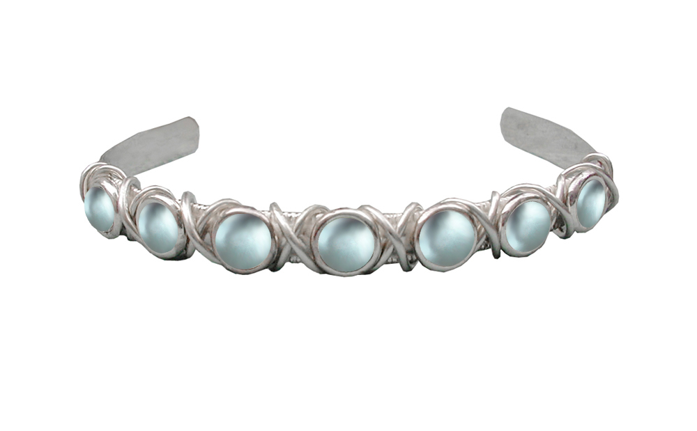 Sterling Silver 7 Stone Handmade Cuff Bracelet With Blue Topaz